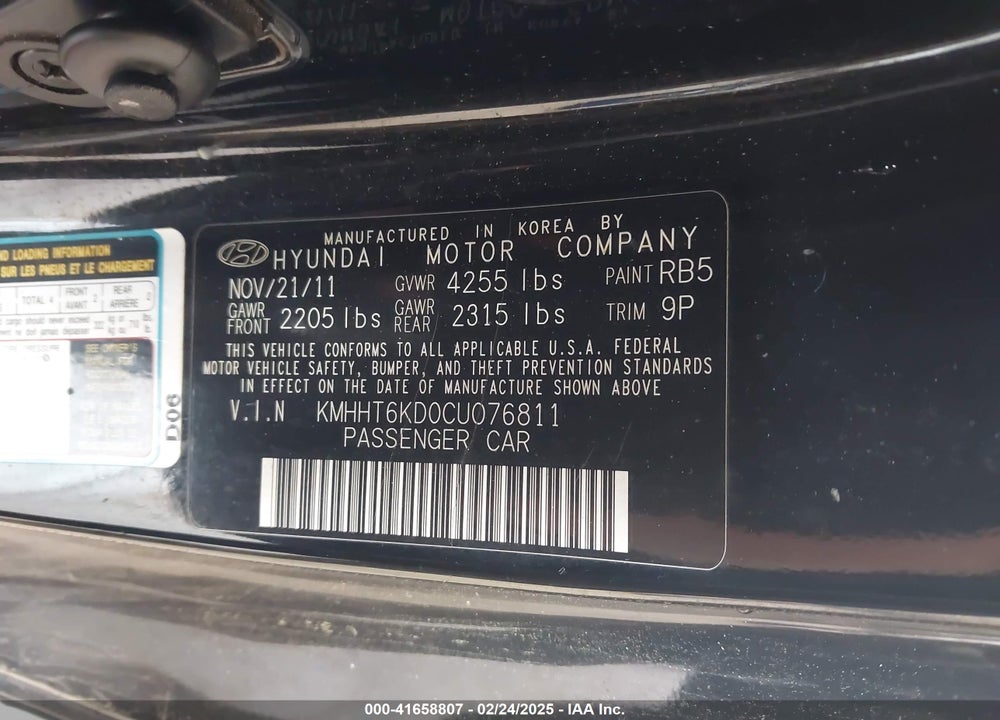 2012 HYUNDAI GENESIS 2.0T VIN: KMHHT6KD0CU076811