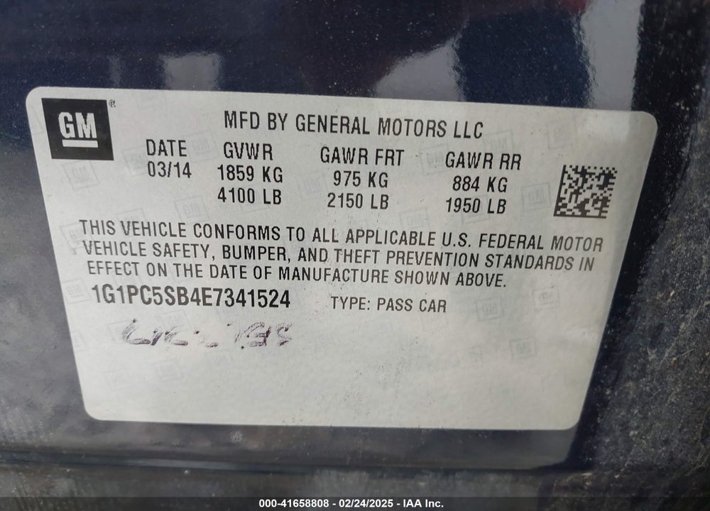 2014 CHEVROLET CRUZE VIN: 1G1PC5SB4E7341524