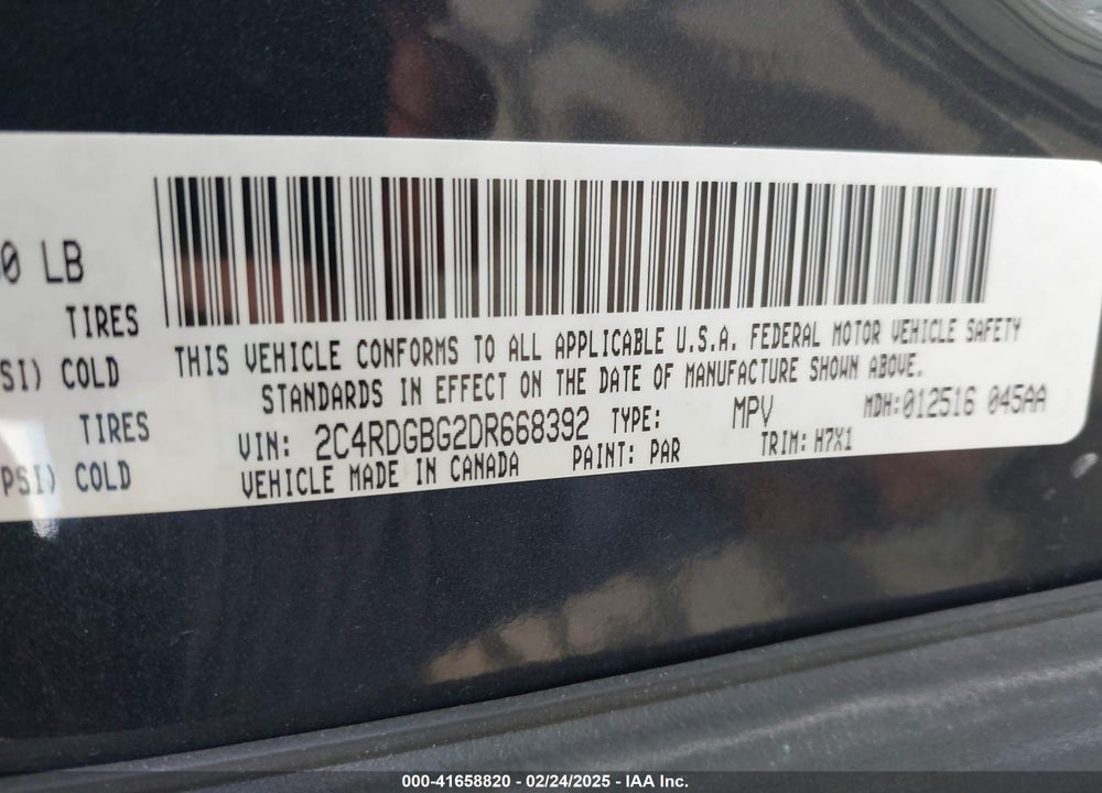 2013 DODGE GRAND CARAVAN VIN: 2C4RDGBG2DR668392