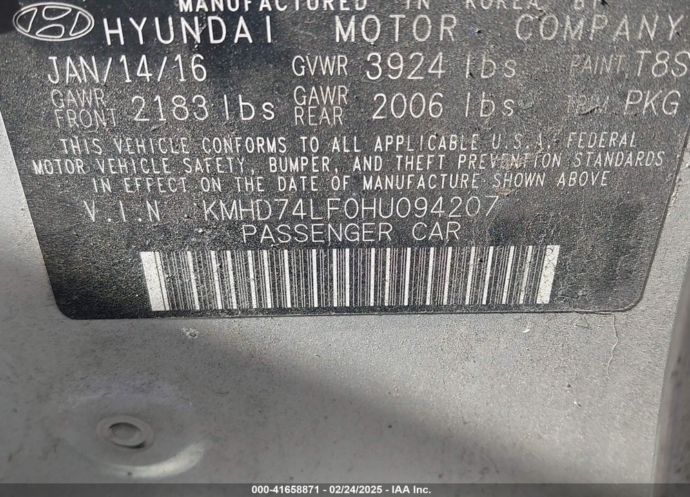 2017 HYUNDAI ELANTRA SE VIN: KMHD74LF0HU094207