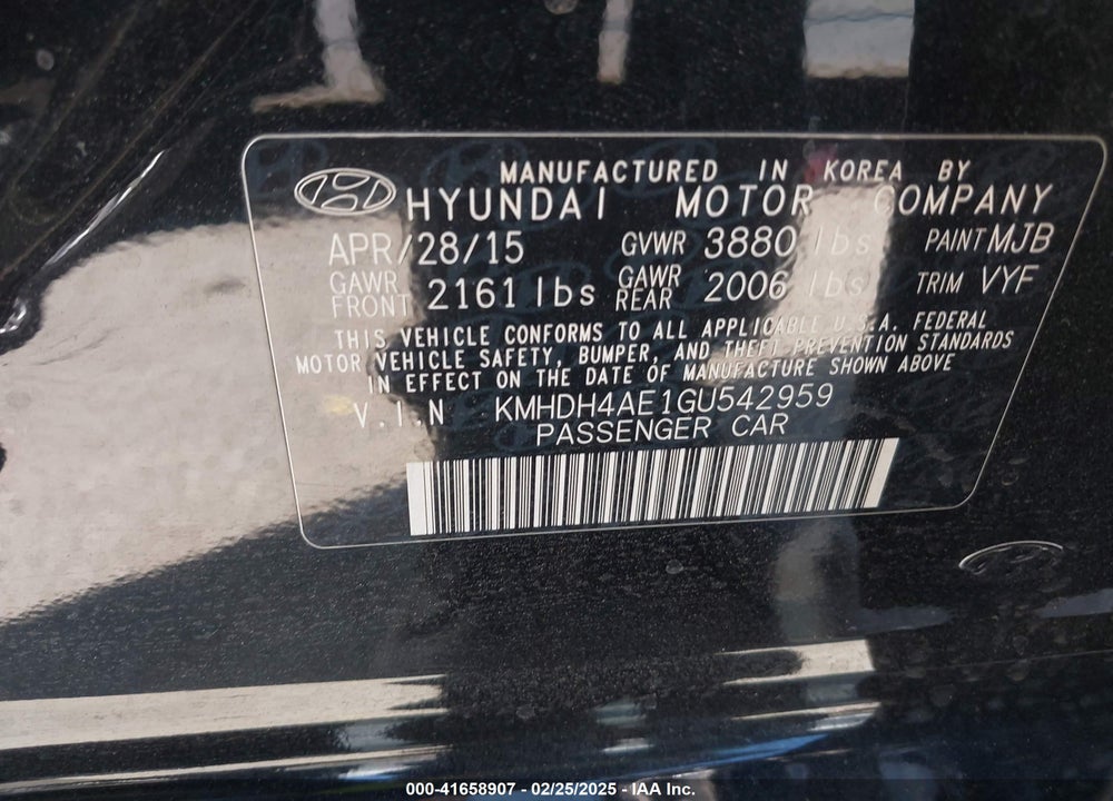 2016 HYUNDAI ELANTRA VIN: KMHDH4AE1GU542959