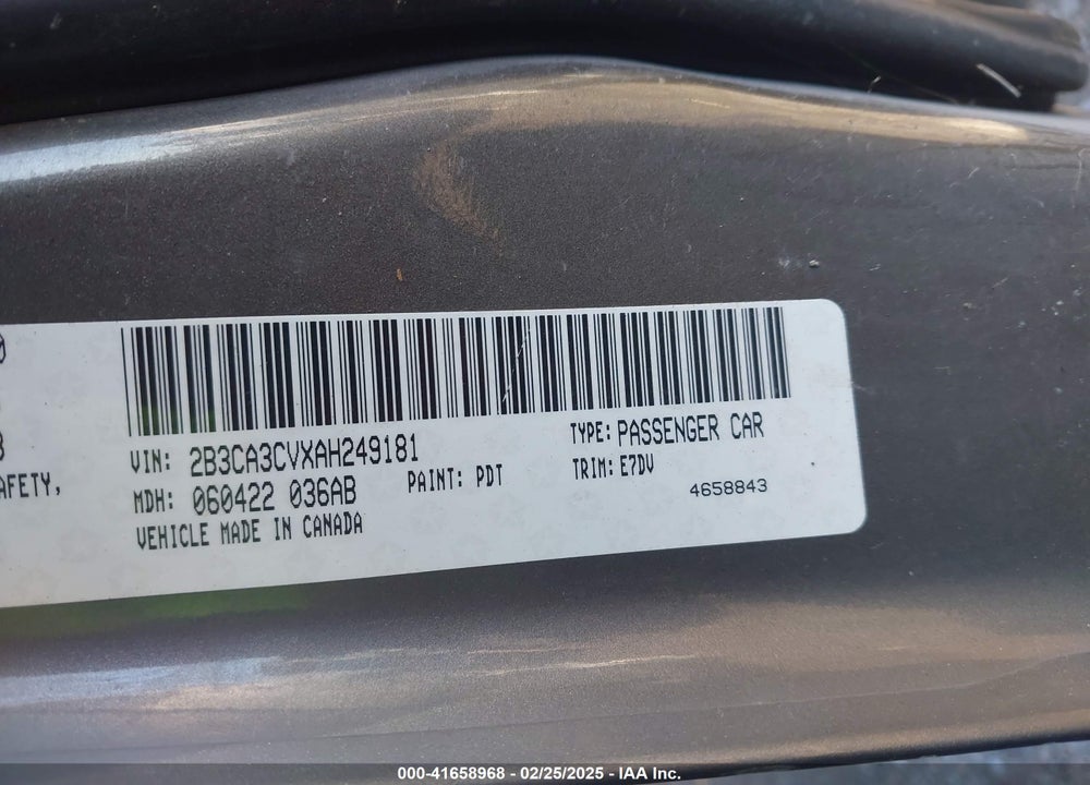 2010 DODGE CHARGER VIN: 2B3CA3CVXAH249181