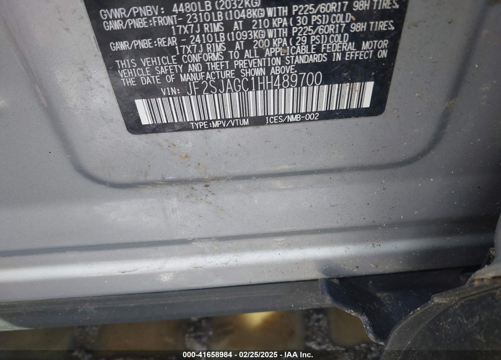 2017 SUBARU FORESTER 2.5I PREMIUM VIN: JF2SJAGC1HH489700