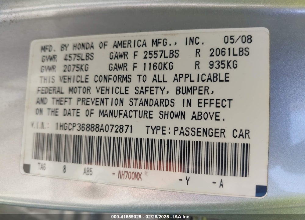 2008 HONDA ACCORD 3.5 EX-L VIN: 1HGCP36888A072871