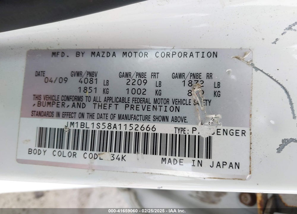 2010 MAZDA 3 S SPORT VIN: JM1BL1S58A1152666