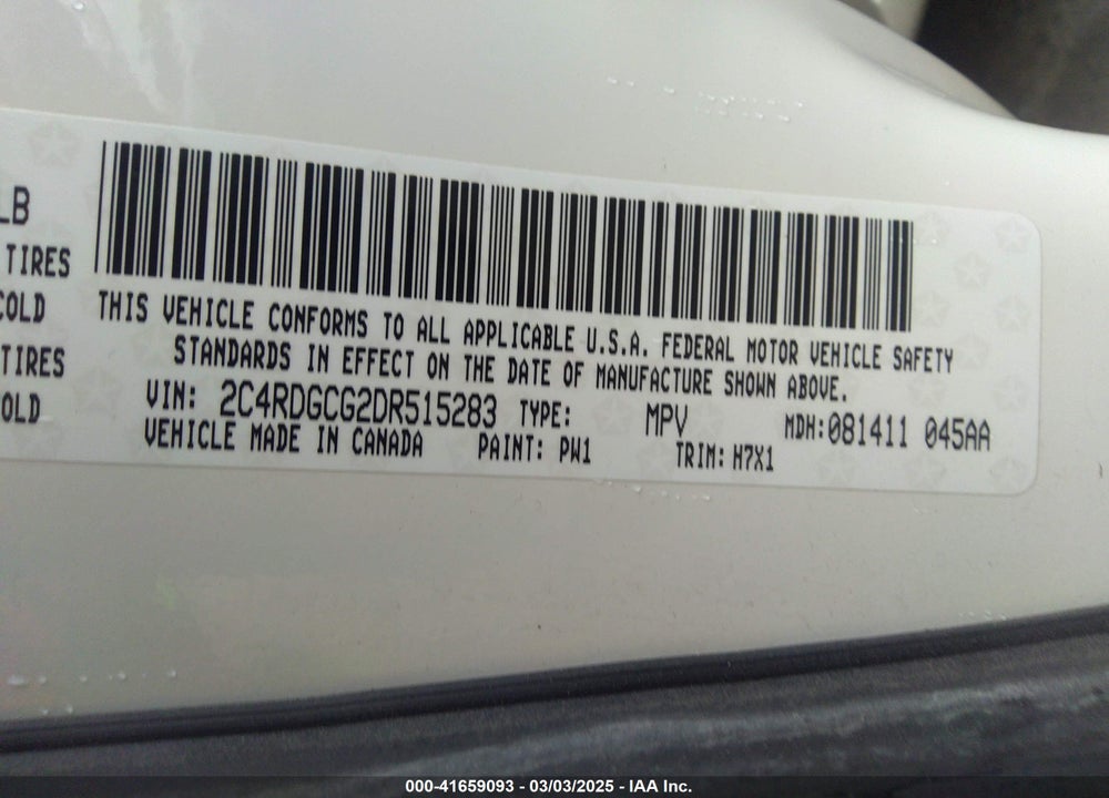 2013 DODGE GRAND CARAVAN VIN: 2C4RDGCG2DR515283
