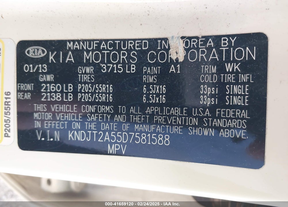 2013 KIA SOUL VIN: KNDJT2A55D7581588
