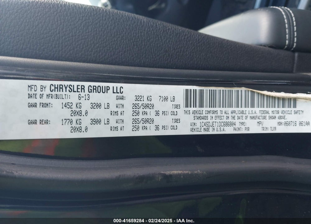 2013 DODGE DURANGO VIN: 1C4SDJET1DC686804