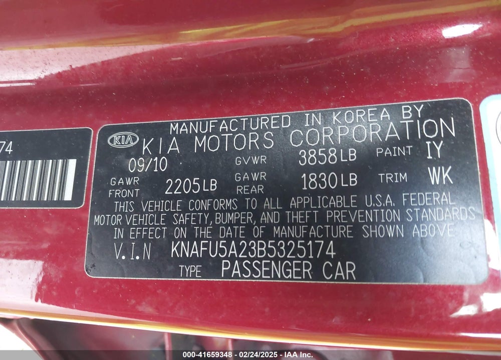 2011 KIA FORTE EX VIN: KNAFU5A23B5325174