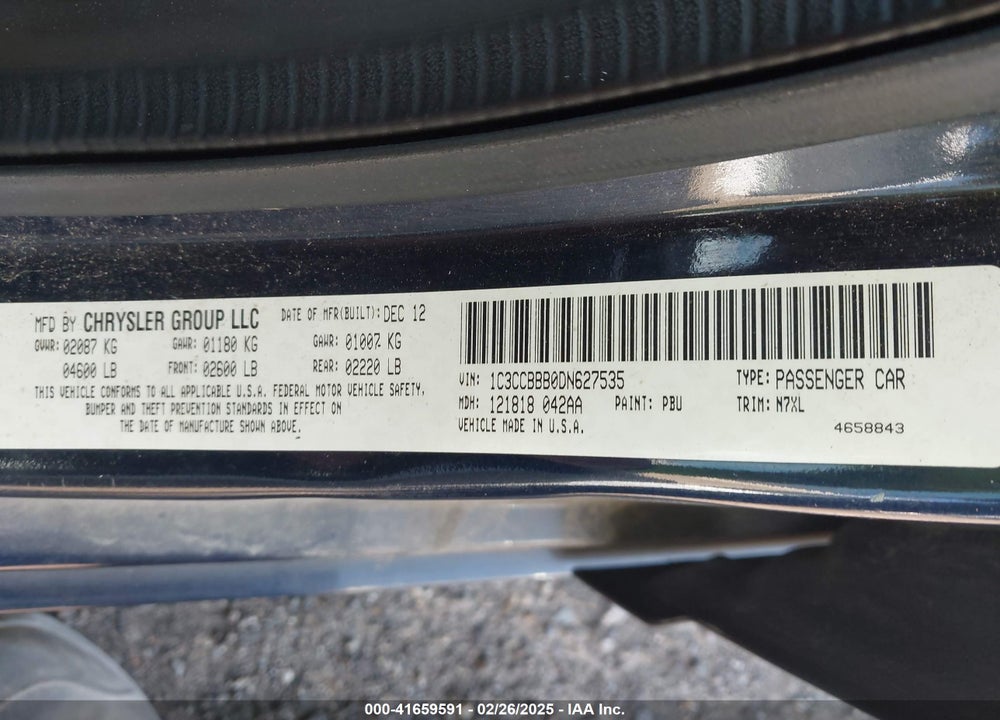 2013 CHRYSLER 200 VIN: 1C3CCBBB0DN627535