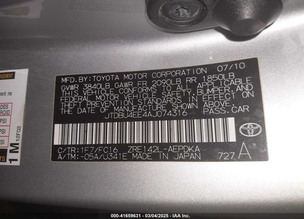2010 TOYOTA COROLLA LE VIN: JTDBU4EE4AJ074316