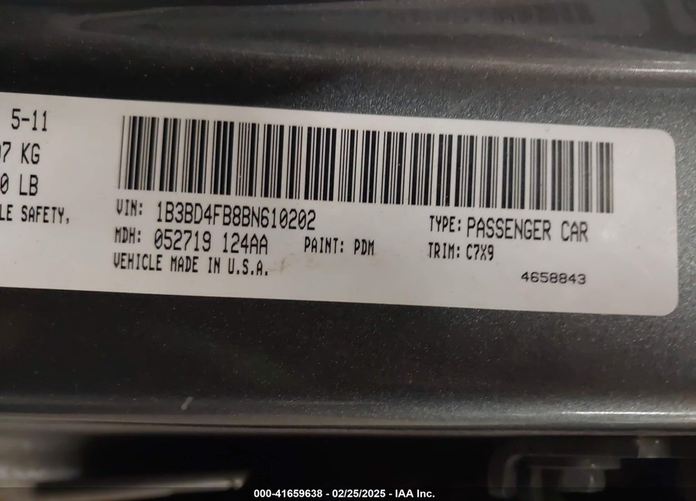 2011 DODGE AVENGER EXPRESS VIN: 1B3BD4FB8BN610202