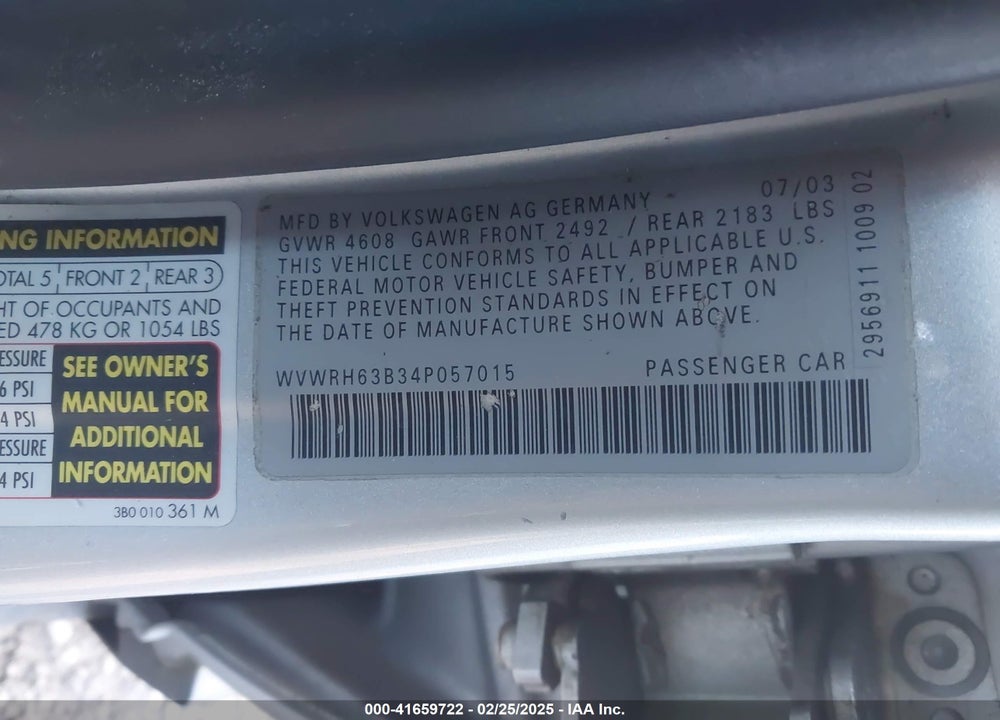2004 VOLKSWAGEN PASSAT VIN: WVWRH63B34P057015