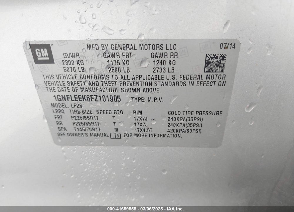 2015 CHEVROLET EQUINOX LS VIN: 1GNFLEEK6FZ101905