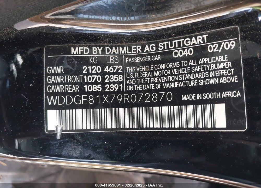 2009 MERCEDES-BENZ C 300 VIN: WDDGF81X79R072870