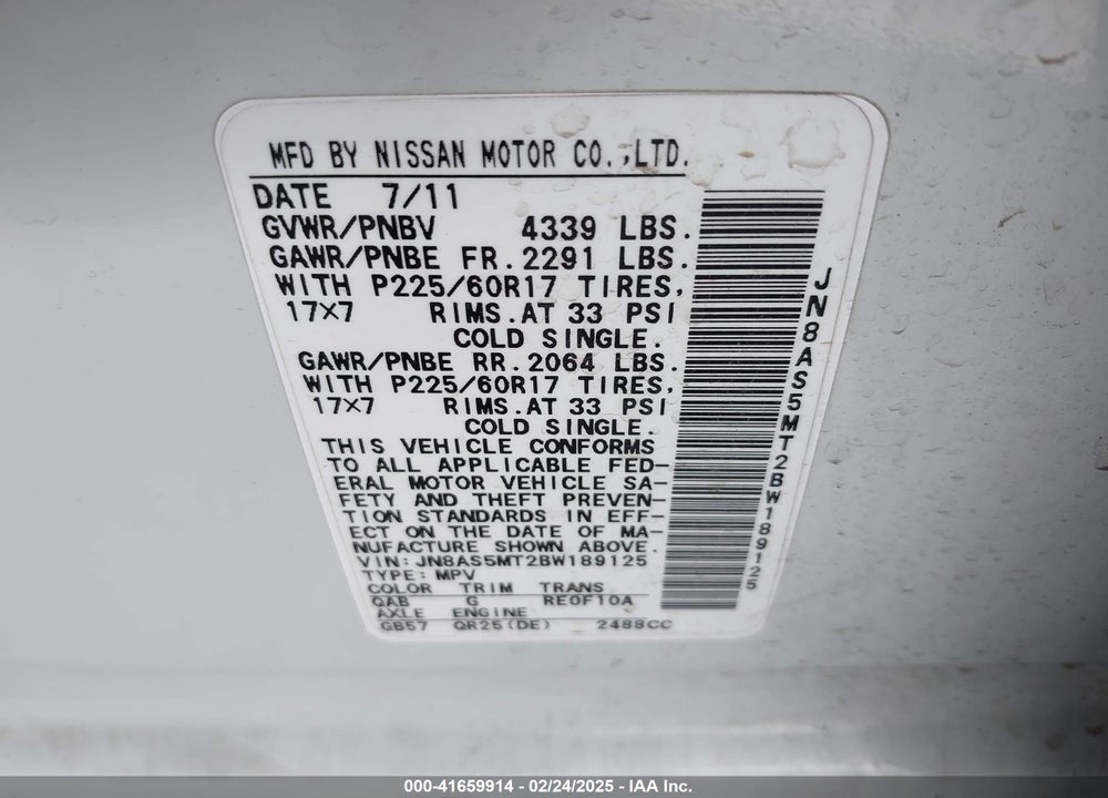 2011 NISSAN ROGUE VIN: JN8AS5MT2BW189125