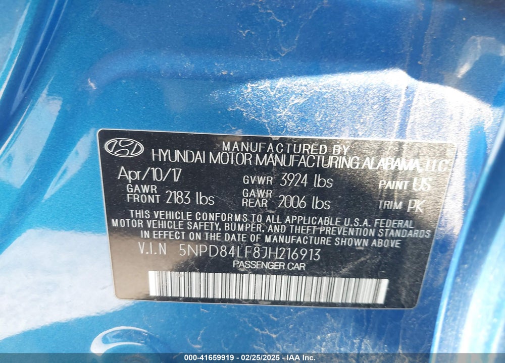 2018 HYUNDAI ELANTRA VIN: 5NPD84LF8JH216913