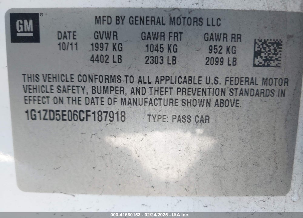2012 CHEVROLET MALIBU VIN: 1G1ZD5E06CF187918