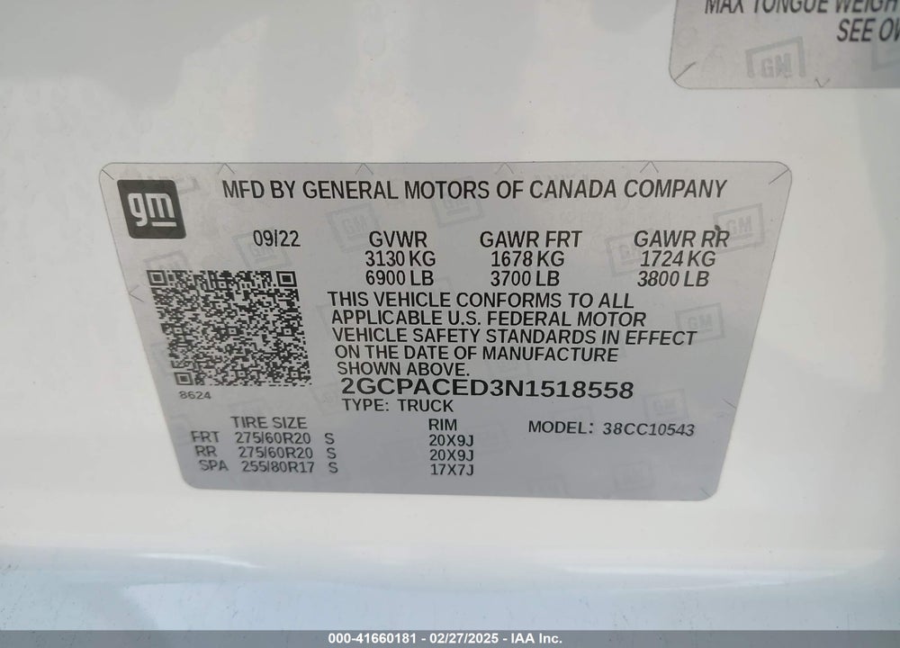 2022 CHEVROLET SILVERADO 1500 VIN: 2GCPACED3N1518558
