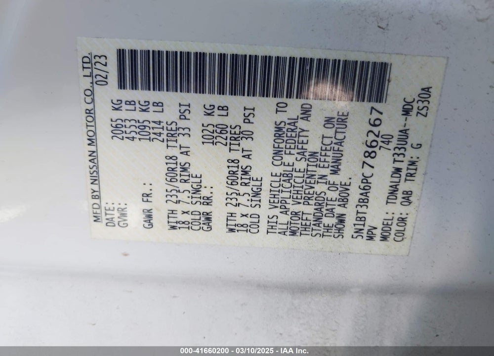 2023 NISSAN ROGUE VIN: 5N1BT3BA6PC786267