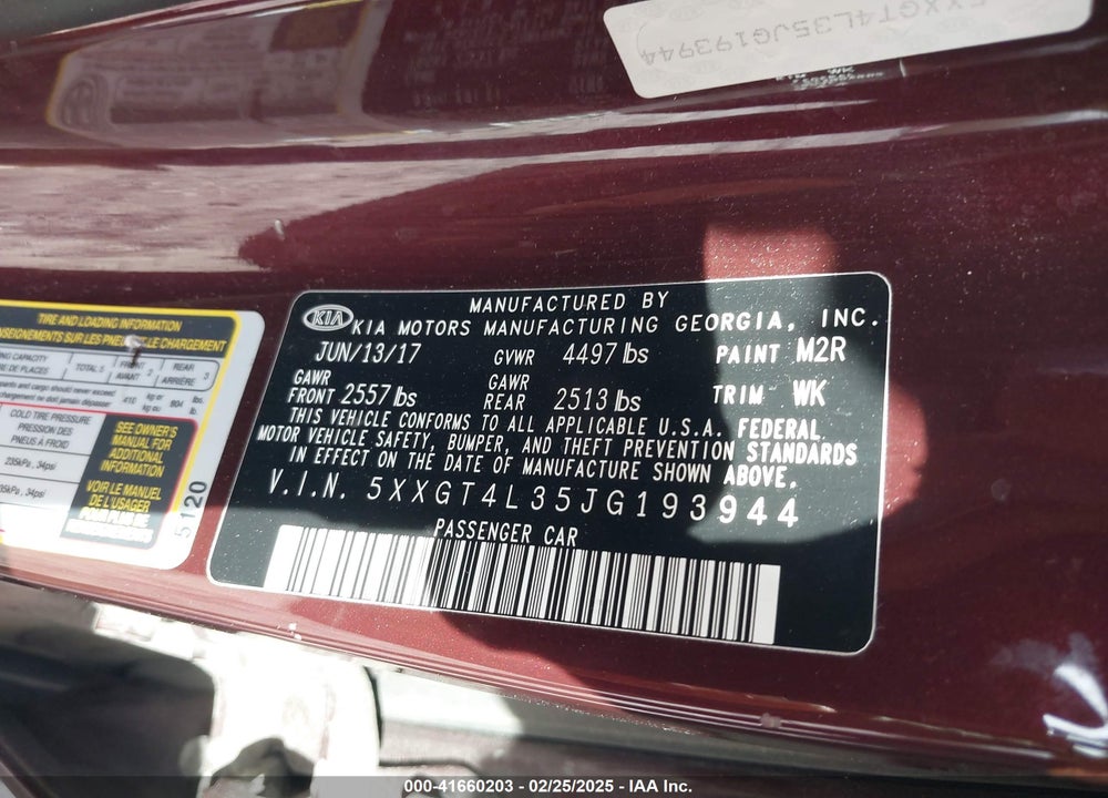 2018 KIA OPTIMA VIN: 5XXGT4L35JG193944