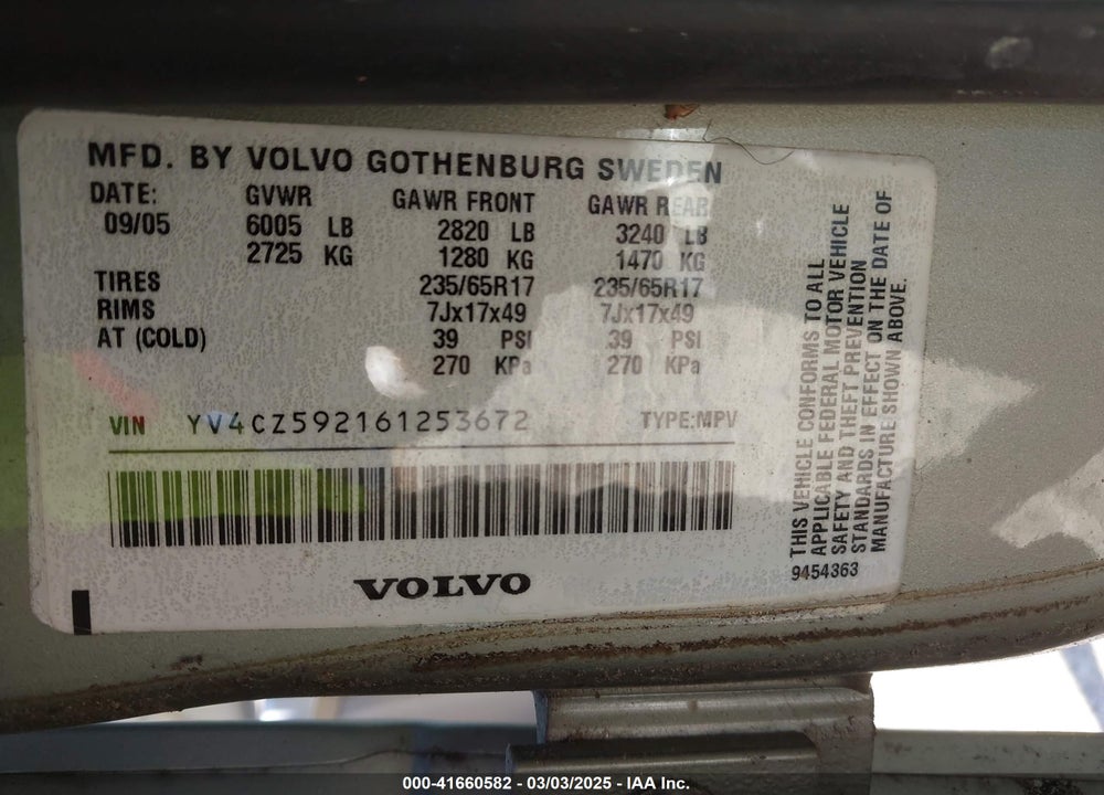 2006 VOLVO XC90 VIN: YV4CZ592161253672