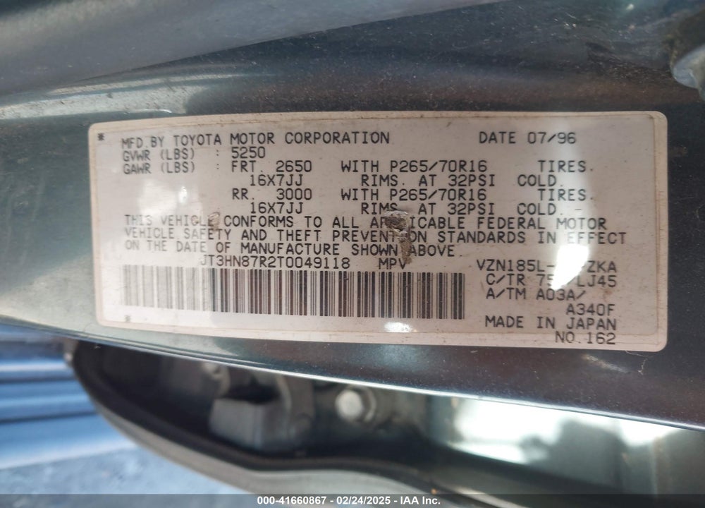 1996 TOYOTA 4RUNNER LIMITED VIN: JT3HN87R2T0049118