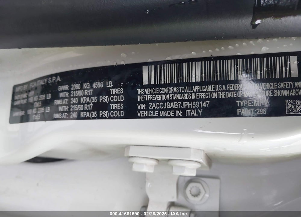 2018 JEEP RENEGADE VIN: ZACCJBAB7JPH59147