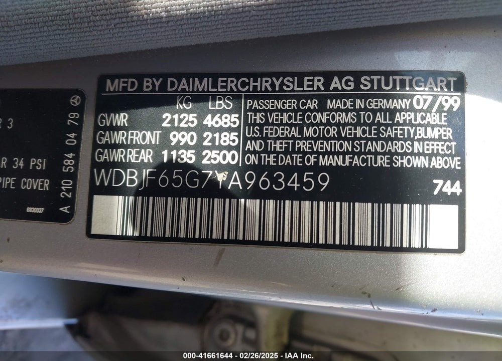 2000 MERCEDES-BENZ E 320 VIN: WDBJF65G7YA963459