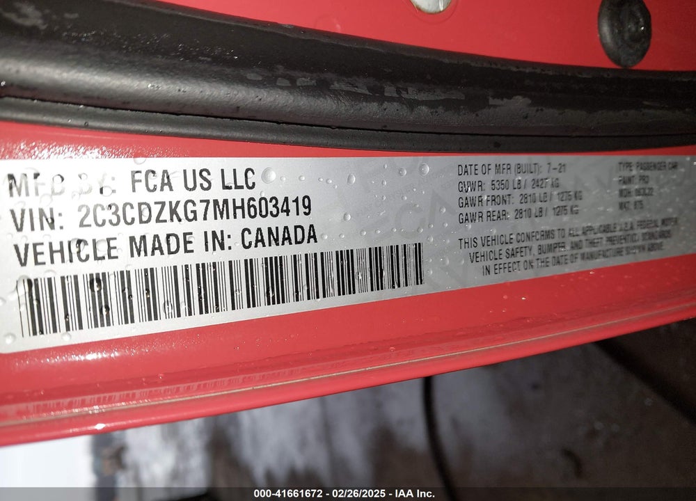 2021 DODGE CHALLENGER GT AWD VIN: 2C3CDZKG7MH603419