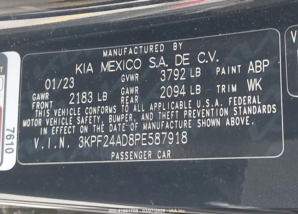 2023 KIA FORTE VIN: 3KPF24AD8PE587918