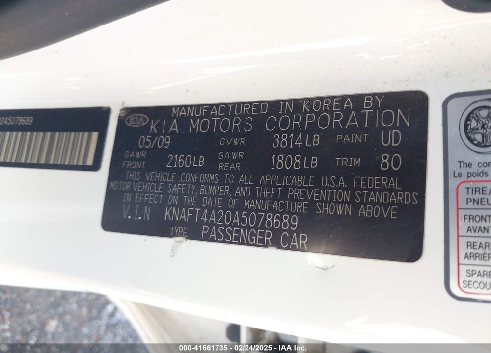 2010 KIA FORTE VIN: KNAFT4A20A5078689