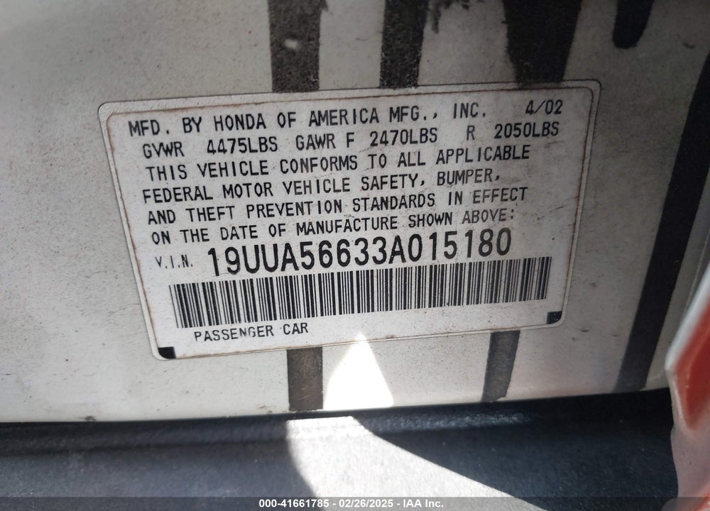 2003 ACURA TL 3.2 VIN: 19UUA56633A015180