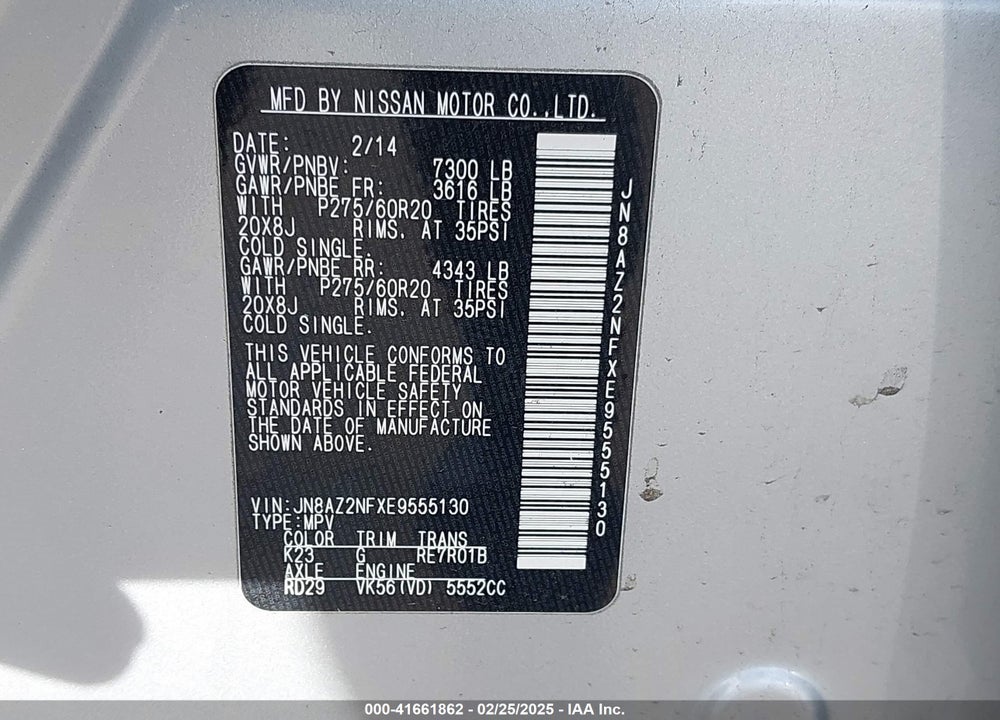 2014 INFINITI QX80 VIN: JN8AZ2NFXE9555130