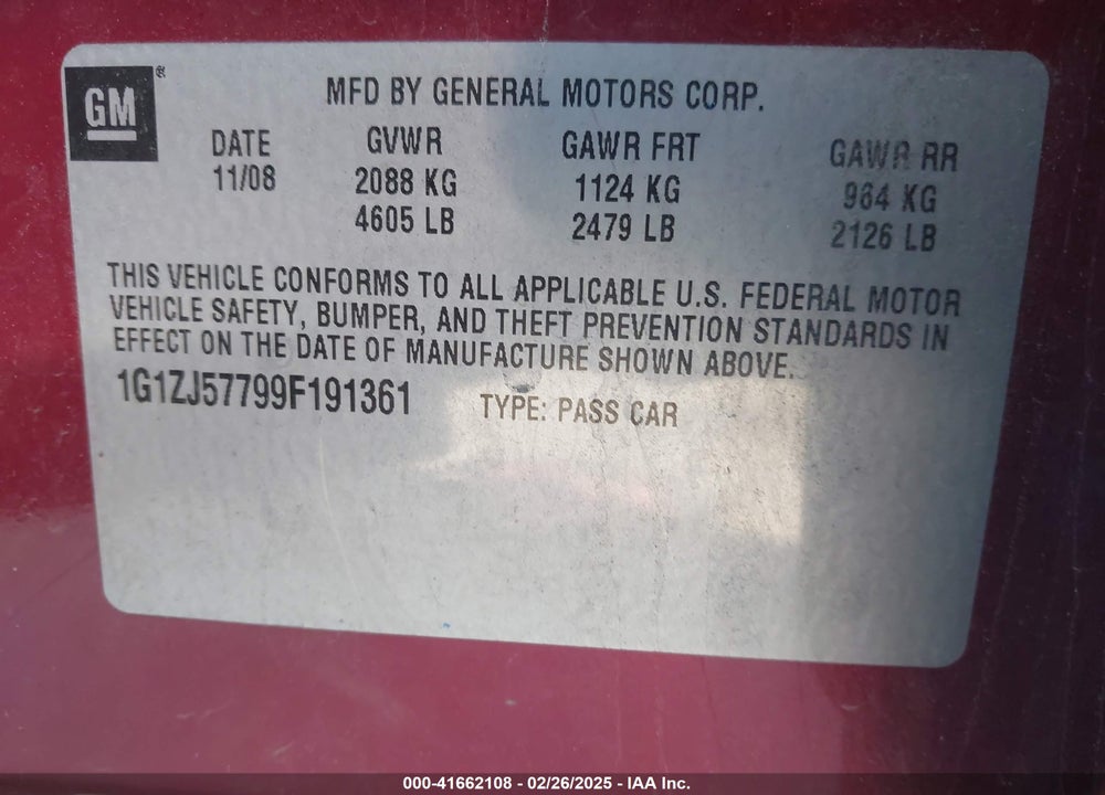 2009 CHEVROLET MALIBU LT VIN: 1G1ZJ57799F191361