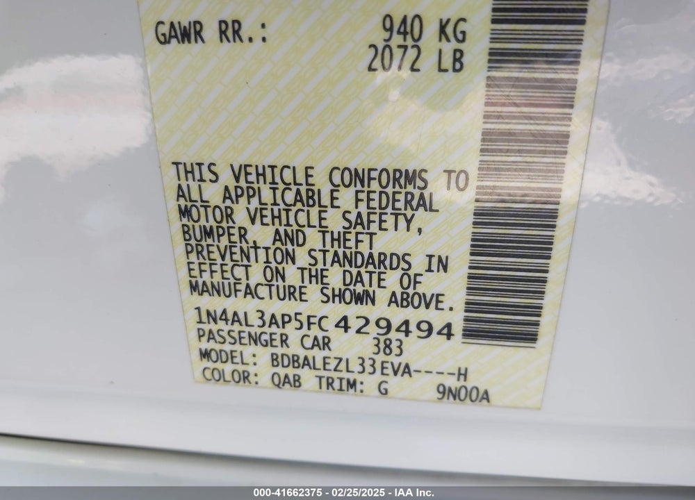 2015 NISSAN ALTIMA VIN: 1N4AL3AP5FC429494