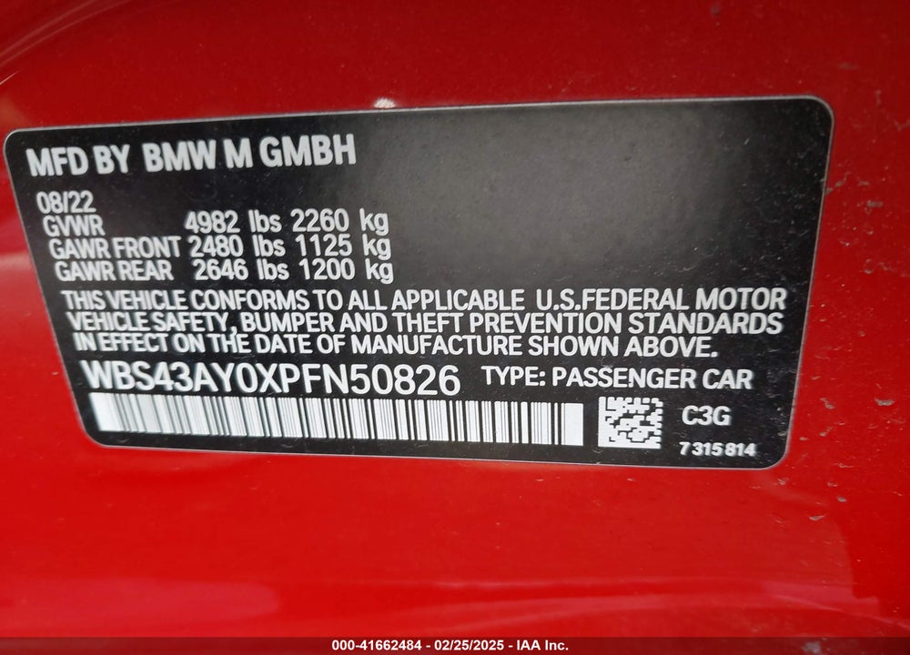 2023 BMW M3 COMPETITION XDRIVE VIN: WBS43AY0XPFN50826