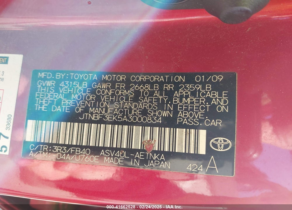 2010 TOYOTA CAMRY LE VIN: JTNBF3EK5A3000834