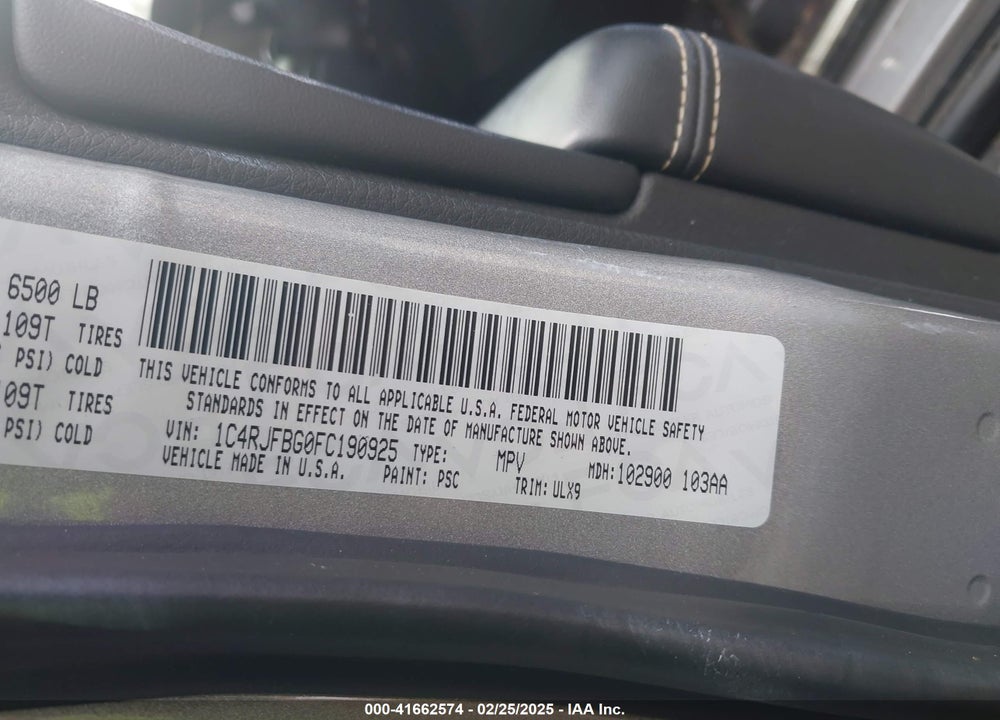 2015 JEEP GRAND CHEROKEE VIN: 1C4RJFBG0FC190925