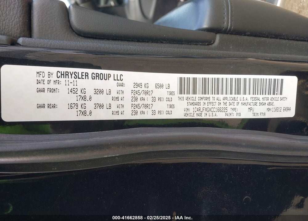 2012 JEEP GRAND CHEROKEE LAREDO VIN: 1C4RJFAGXCC166225
