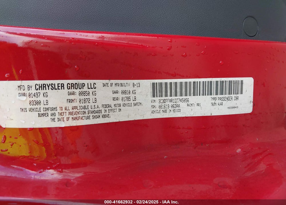 2013 FIAT 500 VIN: 3C3CFFAR1DT745056