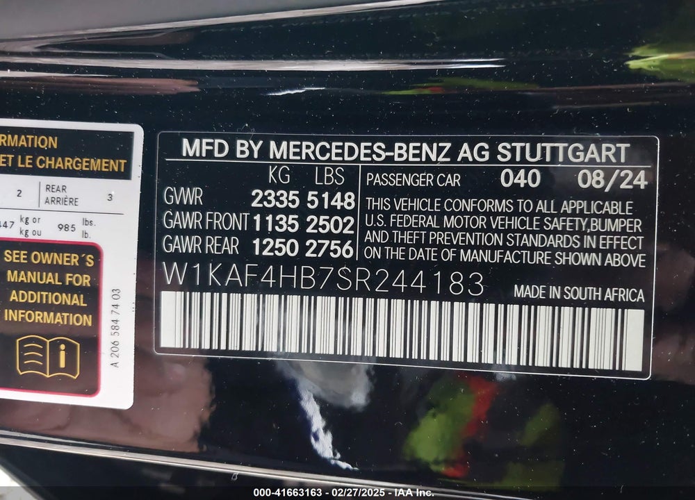 2025 MERCEDES-BENZ C 300 VIN: W1KAF4HB7SR244183