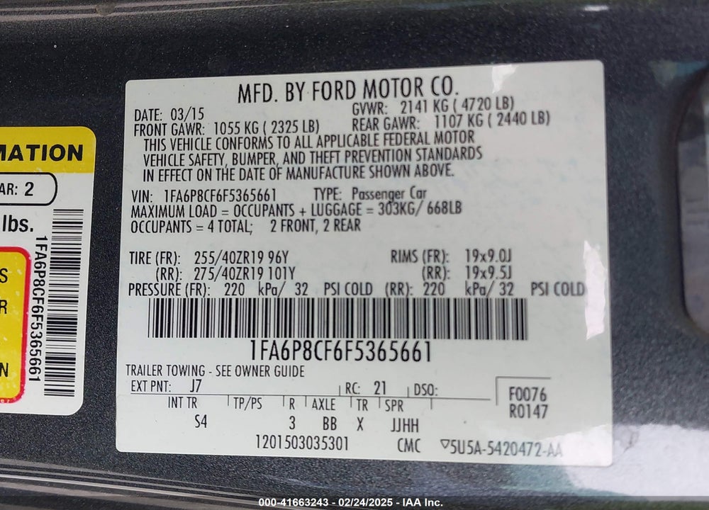 2015 FORD MUSTANG VIN: 1FA6P8CF6F5365661