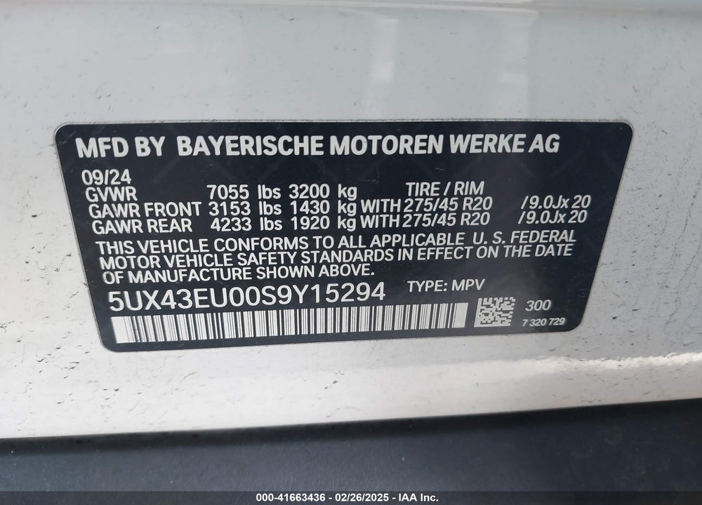 2025 BMW X5 VIN: 5UX43EU00S9Y15294