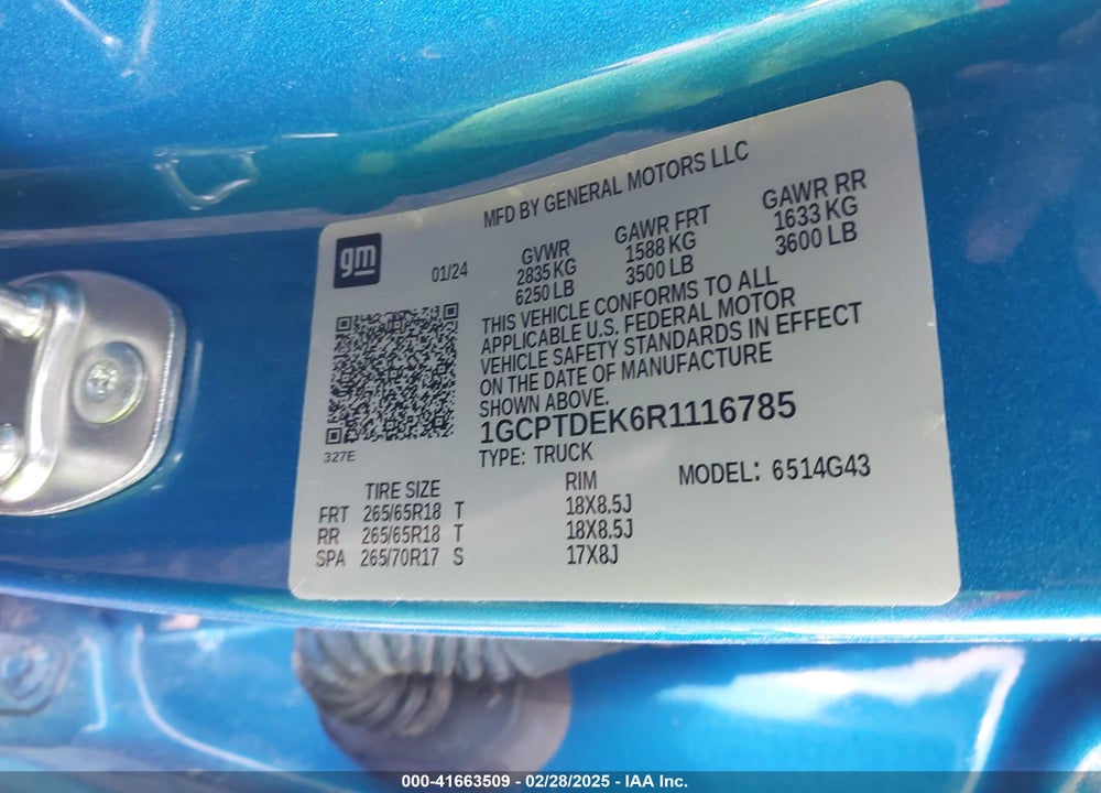 2024 CHEVROLET COLORADO VIN: 1GCPTDEK6R1116785