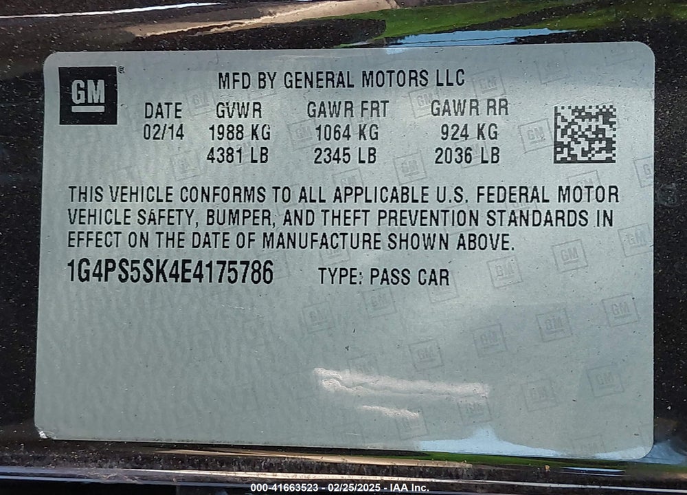 2014 BUICK VERANO VIN: 1G4PS5SK4E4175786