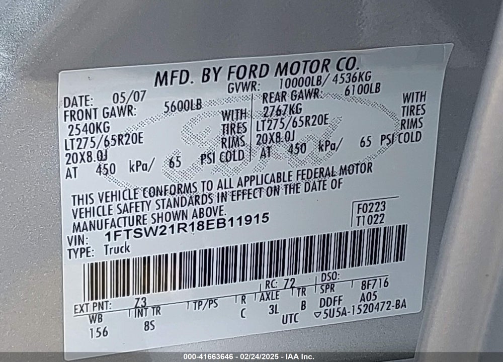 2008 FORD F-250 FX4/HARLEY-DAVIDSON/KING RANCH/LARIAT/XL/XLT VIN: 1FTSW21R18EB11915