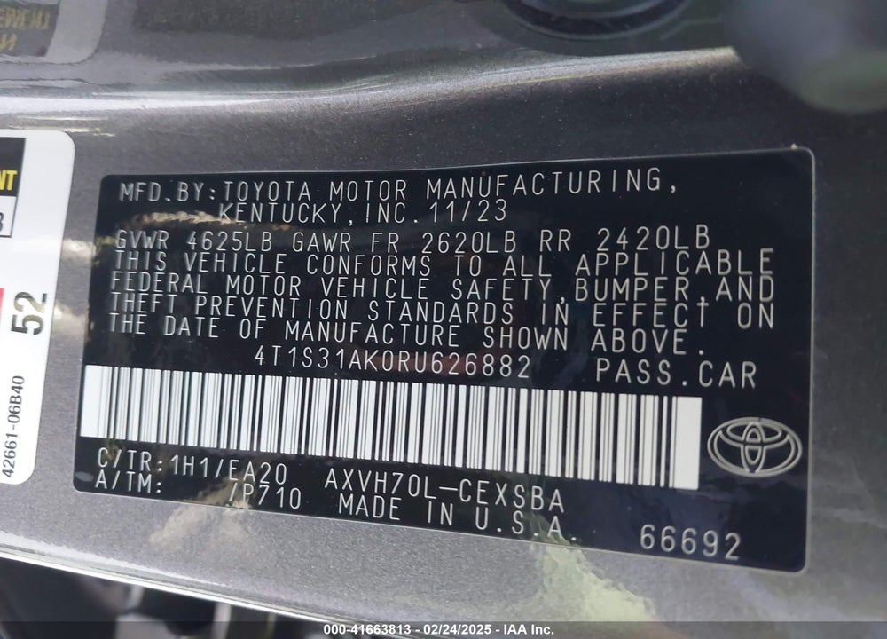 2024 TOYOTA CAMRY HYBRID SE VIN: 4T1S31AK0RU626882