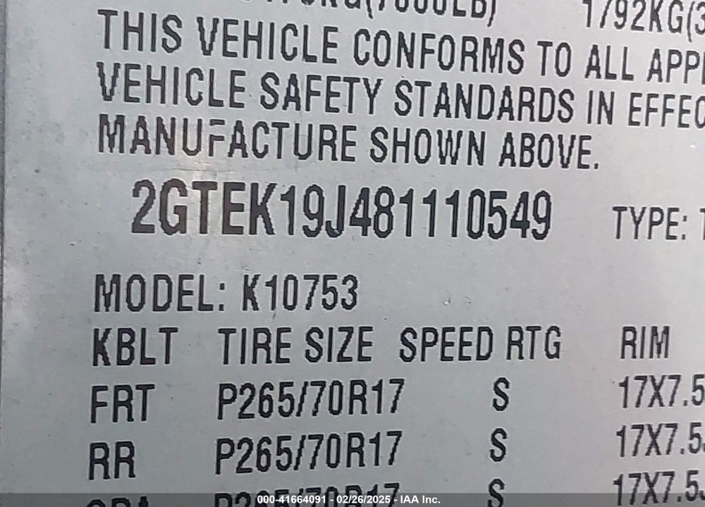 2008 GMC SIERRA VIN: 2GTEK19J481110549