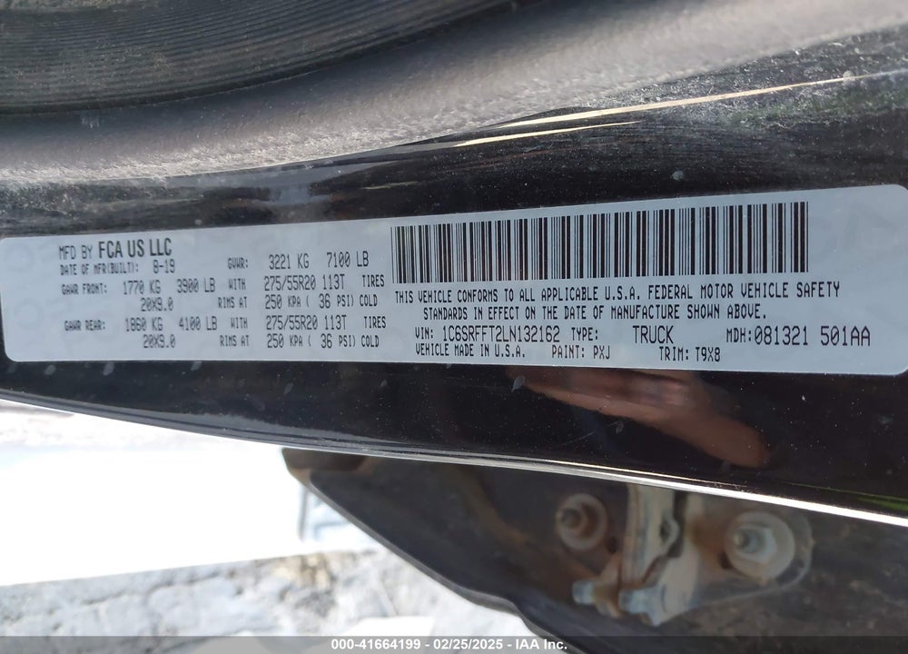 2020 RAM 1500 BIG HORN 4X4 5'7 BOX VIN: 1C6SRFFT2LN132162